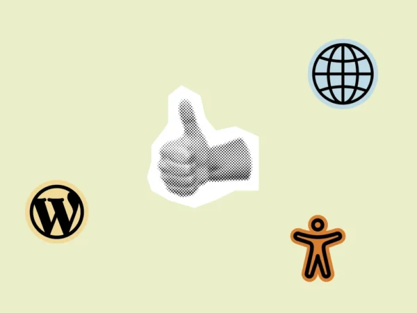 Collage die zeigen soll wie Barrierefreiheit und Wordpress zusammen passen.