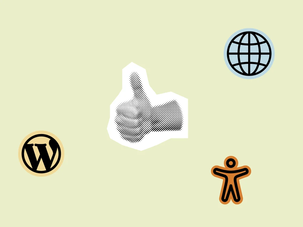 Collage die zeigen soll wie Barrierefreiheit und Wordpress zusammen passen.