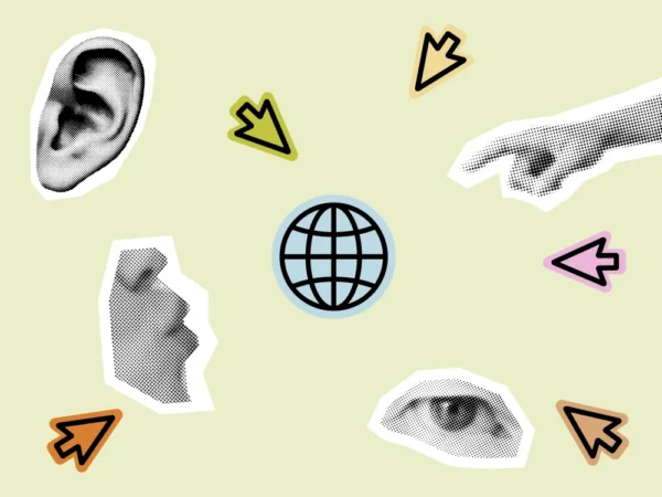 Collage die zeigt wie verschiednee Sinne mit einer Webseite reagieren können.