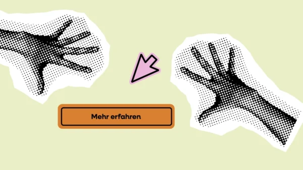 Eine Kollage auf der ein Button zu sehen ist, drum herum sieht man ein Maus Icon und zwei Hände